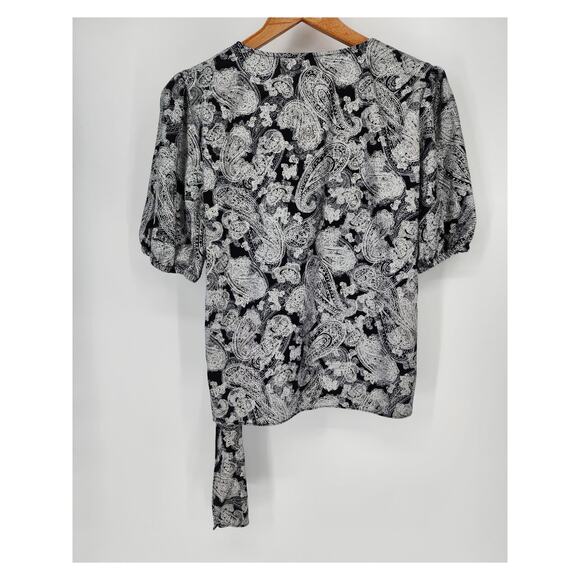 Michael Michael Kors Black & Silver Faux Wrap Blouse Women's Size Medium - Picture 3 of 7